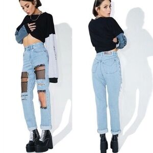 The Ragged Priest High Rise Distressed Jeans - Blue and Black